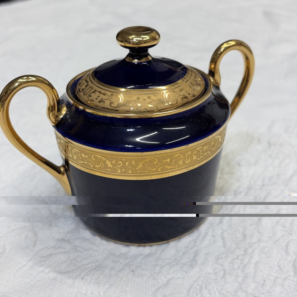 Limoges Porcelain Sugar Bowl in an Opulent Royal Blue with Gilt Edges